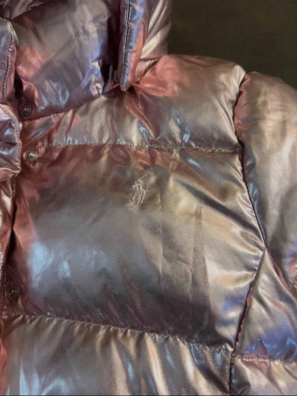 Ralph Lauren Shiny Rose Pink Hooded Puffer Coat